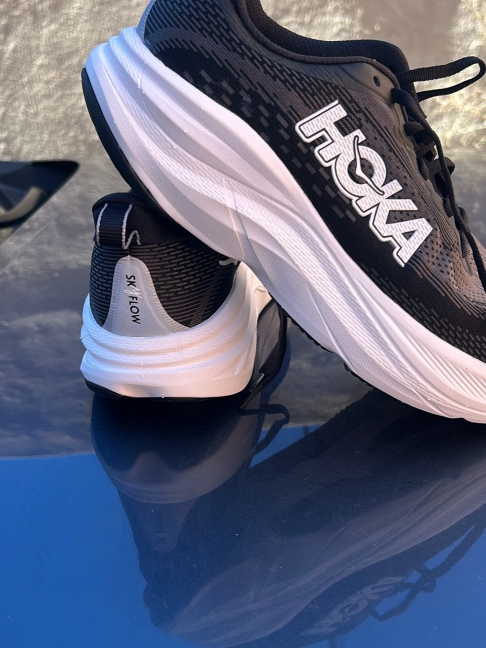 HOKA sky flow Black and White Running Shoe - SK Flow